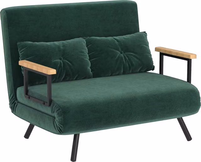 Divano Letto Singolo con Schienale Regolabile 102x73x81 cm in Tessuto Effetto Velluto Verde