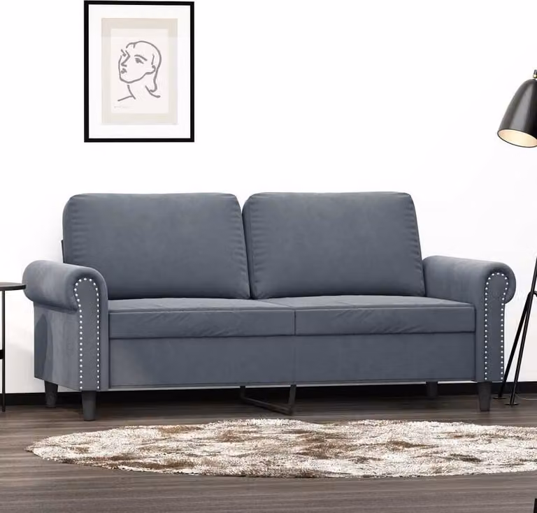 Divano a due posti, colore grigio scuro, 140 cm, in velluto