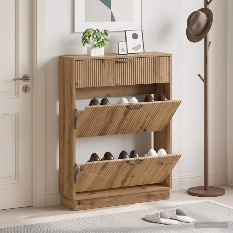 Mobile porta scarpe HOORN vidaXL in legno ingegnerizzato, marrone e nero, L: 78 cm, P: 24 cm, H: 100 cm