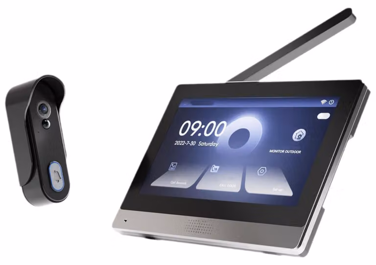 Videocitofono Zimilo con telecamera, schermo da 7 pollici, HD 1080p, grandangolo da 180°, rilevamento di movimento PIR, batteria da 5000 mAh, funzione interfono
