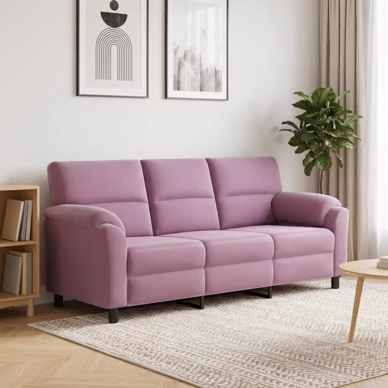 Divano moderno vidaXL in velluto viola con struttura in metallo, L: 214 cm, P: 85 cm, H: 93 cm