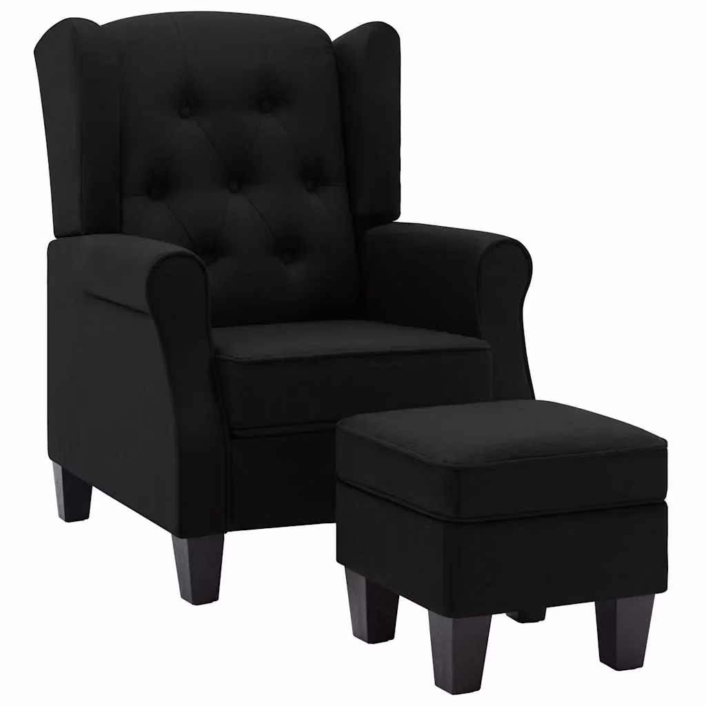 Poltrona Lounge con Poggiapiedi Integrato vidaXL in Tessuto Nero – 2