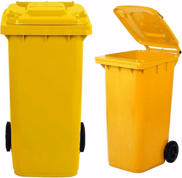 Bidone per raccolta differenziata carrellato Mobil Plastic da 240 litri con pedale e anello, colore giallo