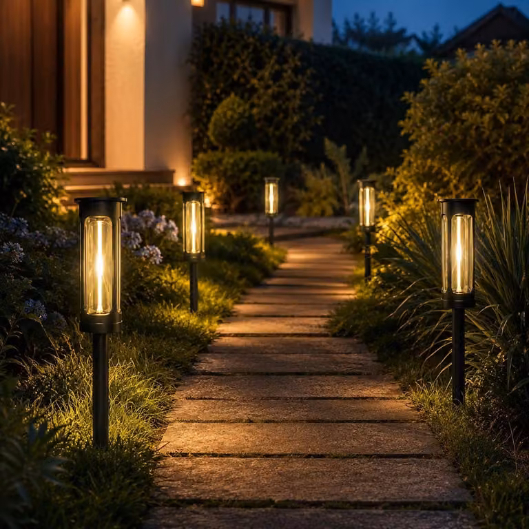 Set di 4 luci solari, luce bianco caldo, altezza regolabile, impermeabili, per il giardino
