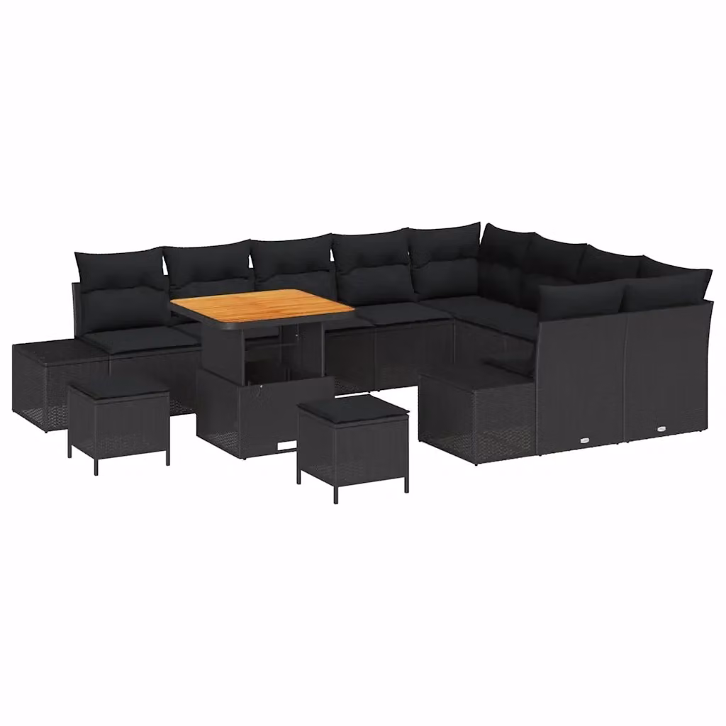 Set Divano da Giardino vidaXL 12 Pezzi Moderno a Forma di L con Cuscini e Tavolino, Colore Nero – 2