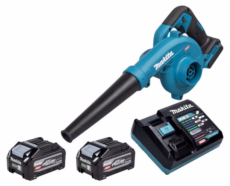 Soffiatore a batteria Makita UB 002 GU201 40 V max. + 2 batterie da 4,0 Ah + caricabatterie