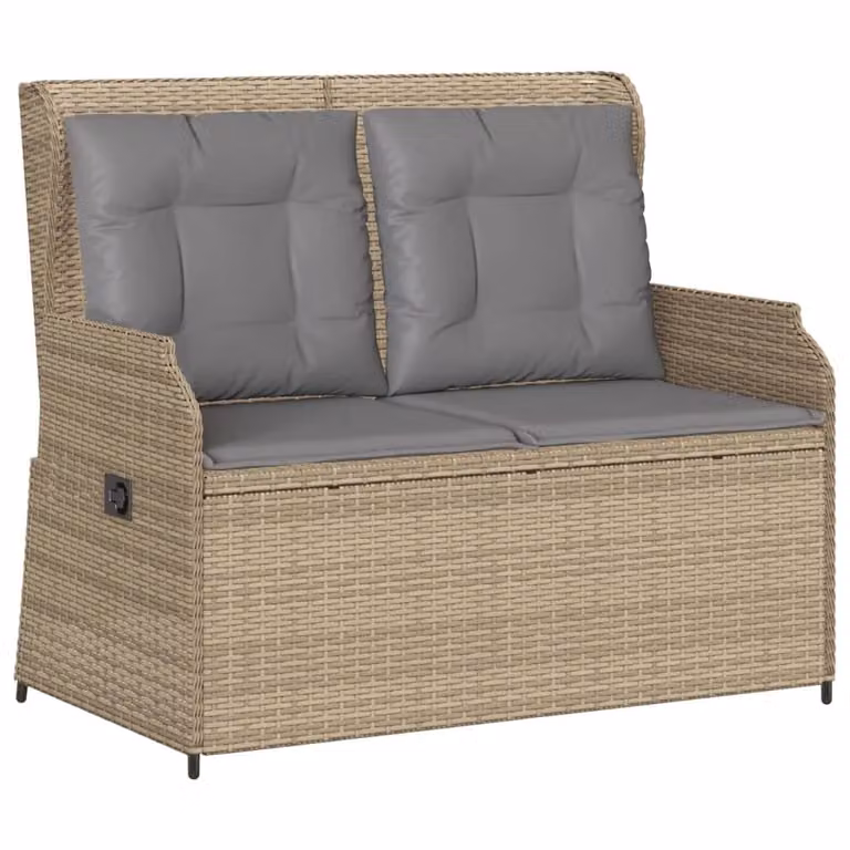Panca Reclinabile da Giardino con Cuscini Beige in Polyrattan