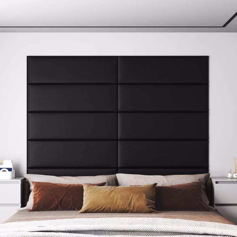 Set di 12 pannelli testiera da parete vidaXL in tessuto nero, design moderno imbottito, L: 90 cm, H: 30 cm