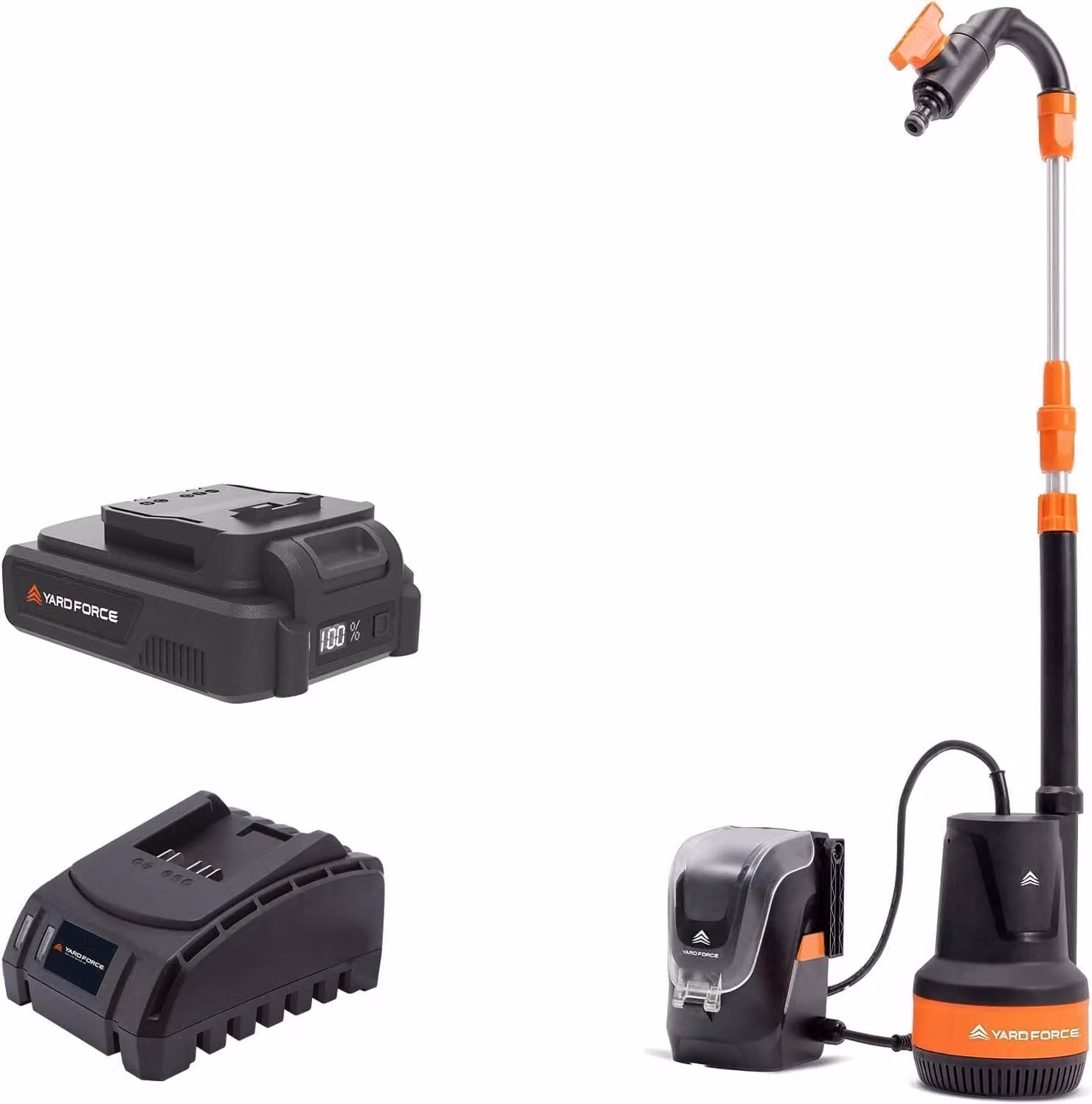 Pompa sommergibile/per serbatoi di raccolta dell'acqua – Pompa per acqua – Batteria agli ioni di litio da 20V – Portata massima di 2000 litri/ora