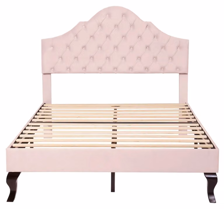 Letto, rivestimento in velluto, testiera regolabile, rosa, 140x200 cm