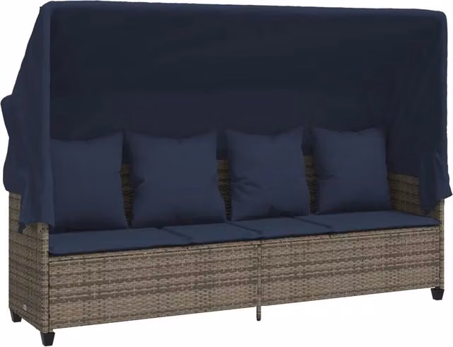 Lettino Prendisole | Sdraio da giardino | Lettino da sole con Baldacchino e Cuscini Grigio?Polyrattan