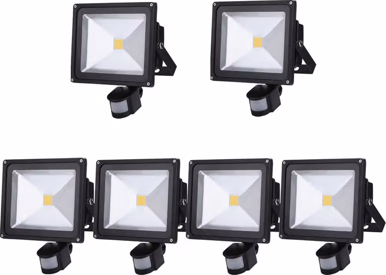 Greenmigo 6X 30W Proiettore LED con sensore di movimento, luce bianca calda, alluminio, IP65, proiettore da esterno, impermeabile