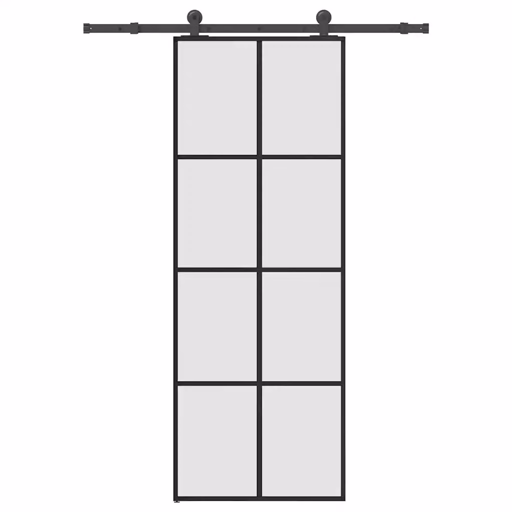Porta Scorrevole Moderna vidaXL in Vetro e Alluminio Nero L: 76 cm, H: 205 cm – 2