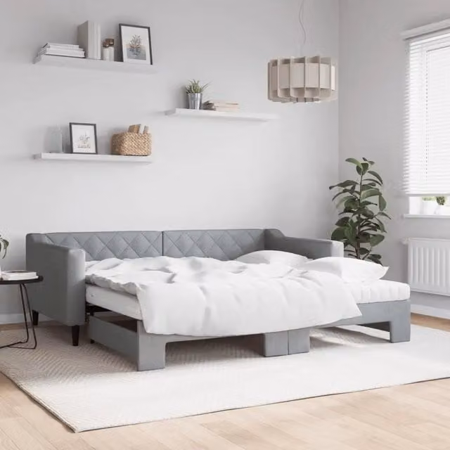 Divano Letto Estraibile vidaXL Grigio con Cassetto, Rivestimento in Tessuto e Imbottitura in Schiuma, L/P/H: 213 x 90 x 67 cm