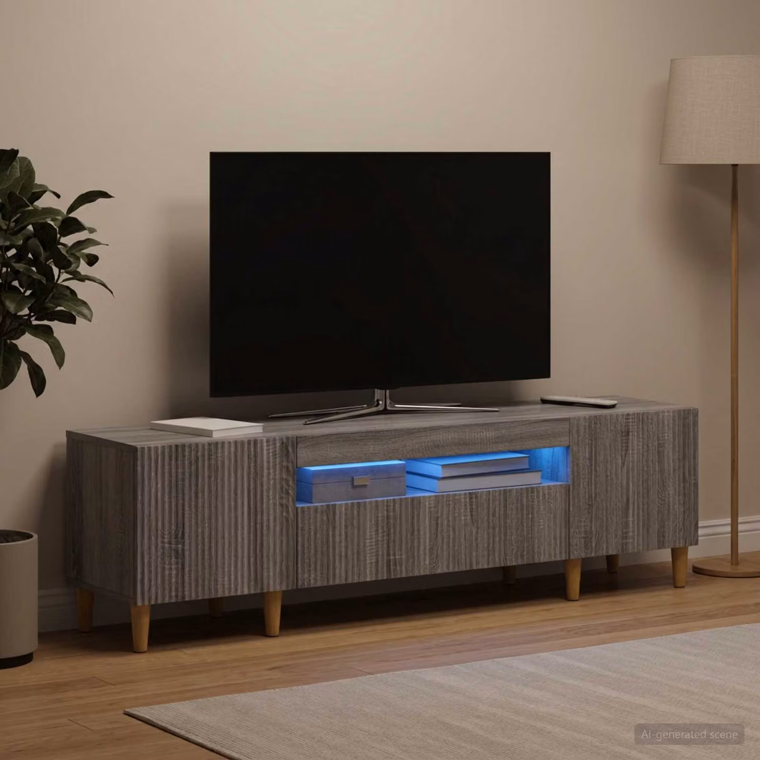 Mobile TV LED vidaXL ARNHEM con illuminazione integrata, colore grigio, L: 153 cm, P: 35 cm, H: 43 cm