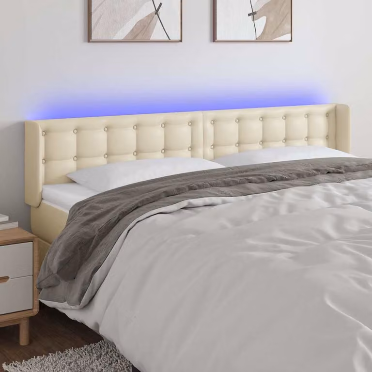 Testiera per letto con illuminazione LED e porta di ricarica USB vidaXL in similpelle beige L: 183 cm, P: 16 cm, H: 78-88 cm