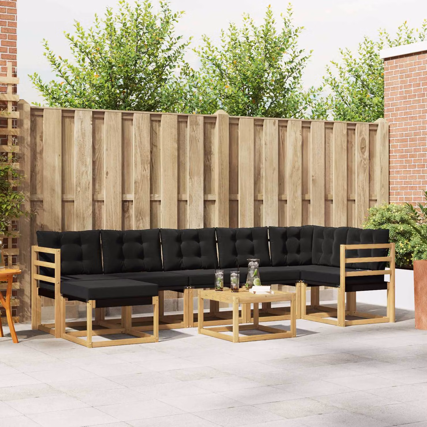 vidaXL Set di divani da esterno 8 pz in legno di acacia con cuscini Bianco, Nero e Marrone