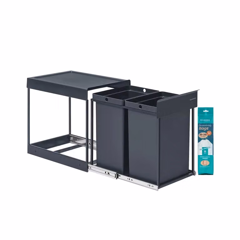 Pattumiera estraibile da cucina con doppio scomparto, Grigio / 2 x 20 L