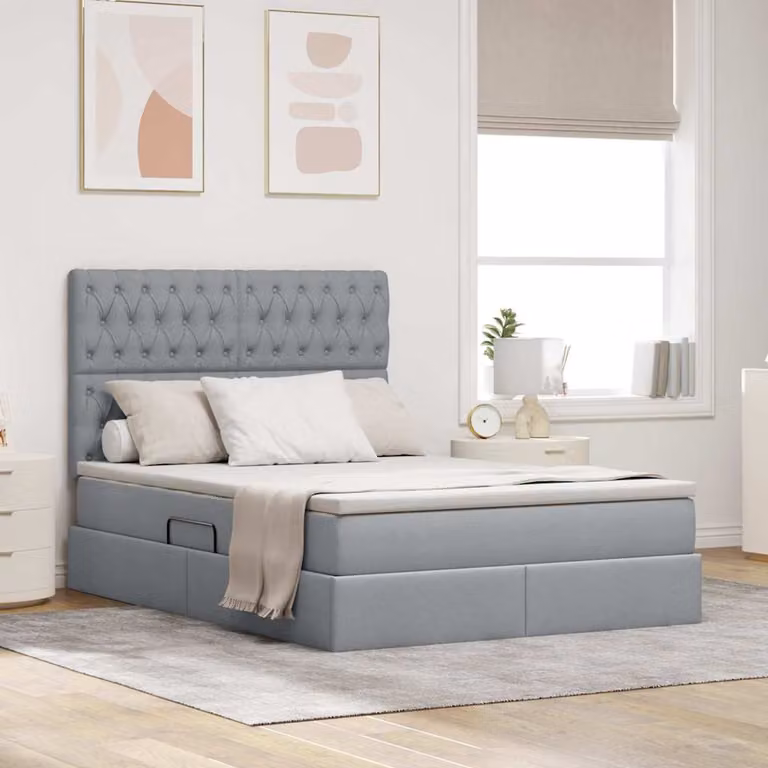 Letto con contenitore e materasso vidaXL moderno in tessuto e similpelle Grigio, L/P/H: 140 x 200 x 204 cm