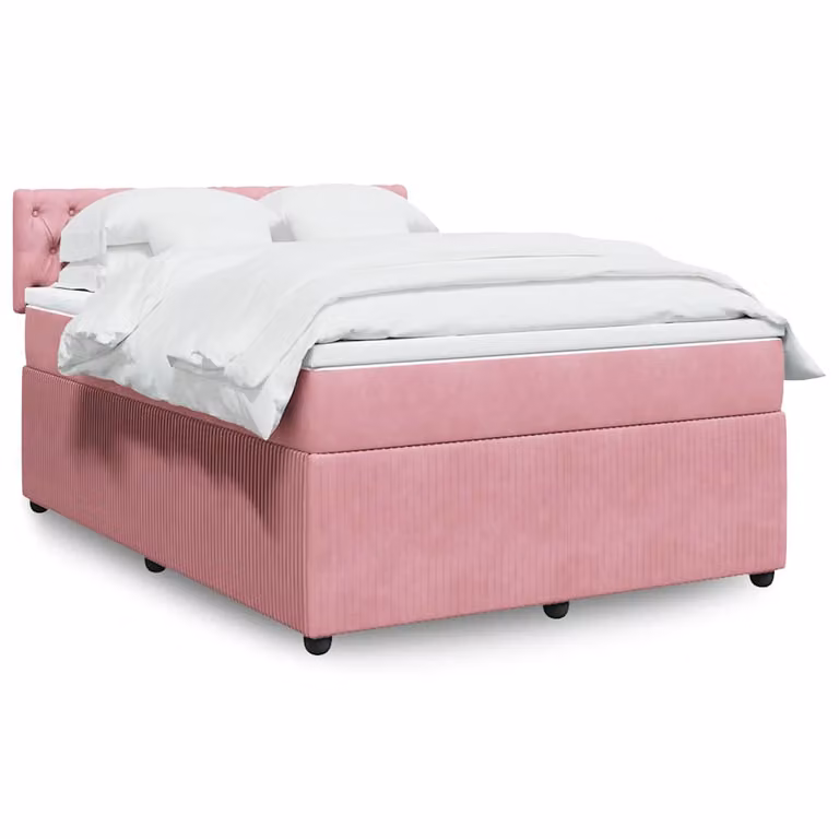 vidaXL Giroletto a Molle con Materasso in Velluto Rosa e Bianco, L/P/H: 140 x 200 cm