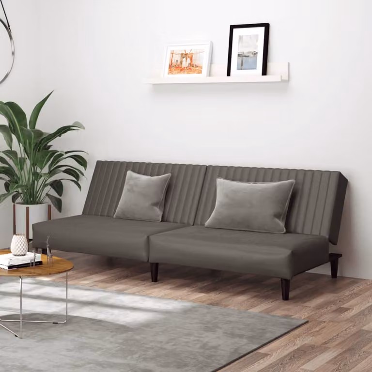 vidaXL Divano Letto Click-Clack Moderno in Similpelle Grigio con Struttura in Legno Solido e Poggiatesta Regolabile