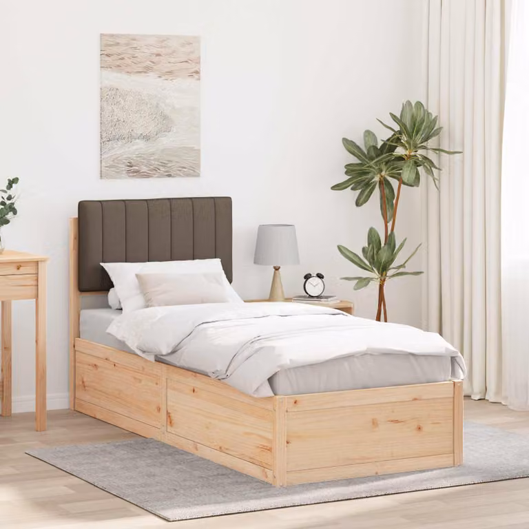 Letto con Testiera Rivestita in Tessuto vidaXL in Pino Massello, Colore Beige o Grigio, L/P: 80 x 190 cm