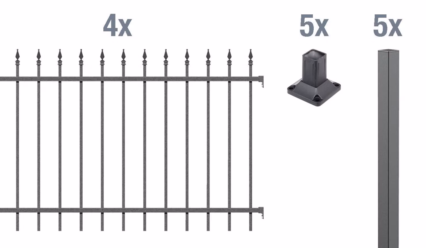 Alberts 510879 Set completo di recinzione Chaussee, da avvitare, antracite, altezza 100 cm, lunghezza 8 m
