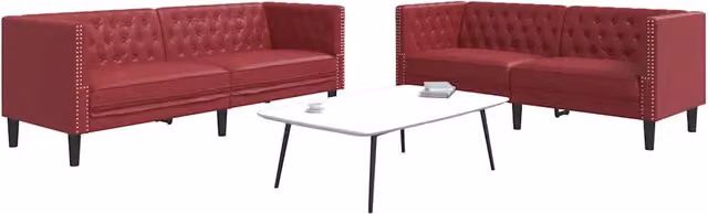 Set di 2 Divani Chesterfield vidaXL in Similpelle Rosso per Soggiorno – 1