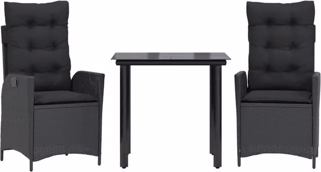 Set da Pranzo da Giardino 3 pz | Set Salotto da Giardino con Cuscini Nero in Polyrattan