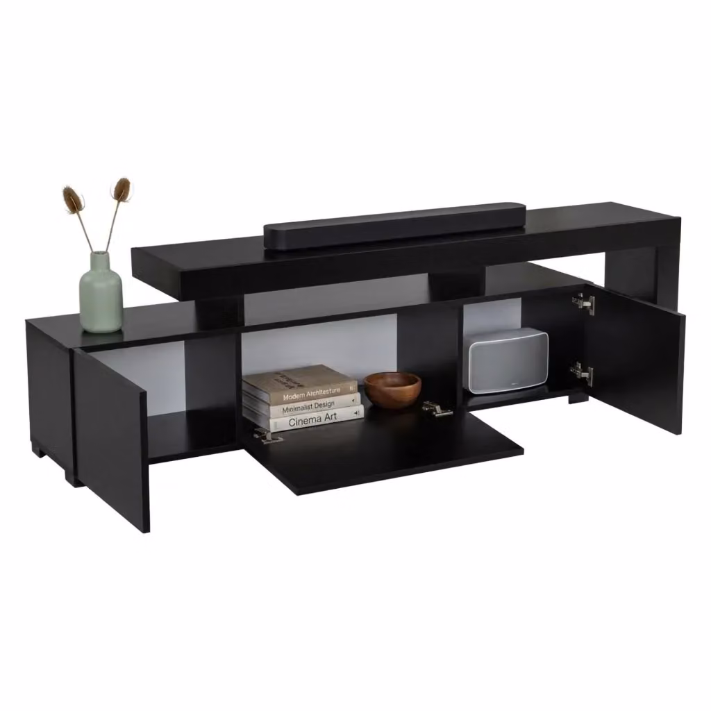 Mobile porta TV DMORA con un ripiano, design moderno, colore nero, L: 192 cm, P: 37 cm, H: 53 cm – 2