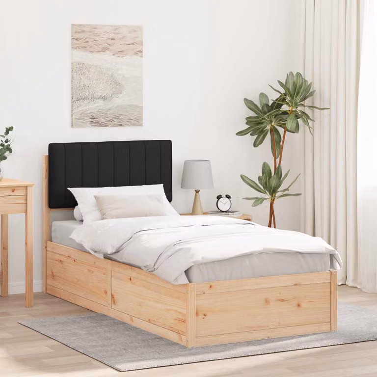 Letto con testiera rivestita vidaXL in pino massello nero L/P/H: 190 x 90 x 95,5 cm