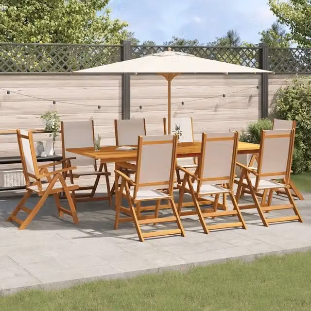 Set da pranzo da giardino vidaXL in legno di acacia oliato e textilene, 9 pezzi, marrone e beige – 1