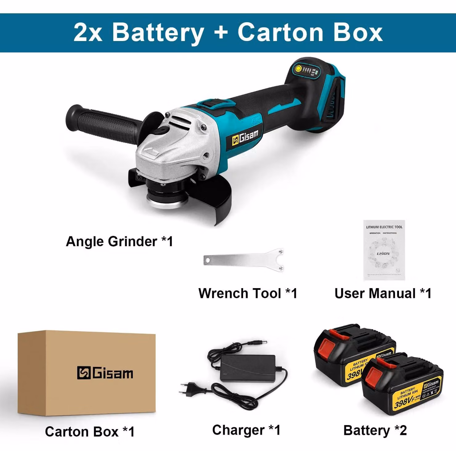 Smerigliatrice angolare a batteria - Senza spazzole 125 mm - 18 V - Velocità regolabile - 10.000 giri/min - Mandrino M14 - 2 batterie - Grigio