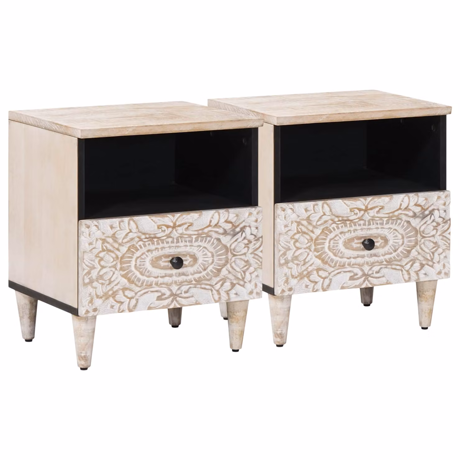 Set di 2 comodini vidaXL in legno di mango bianco lucido L/P/H: 40 x 33 x 46 cm