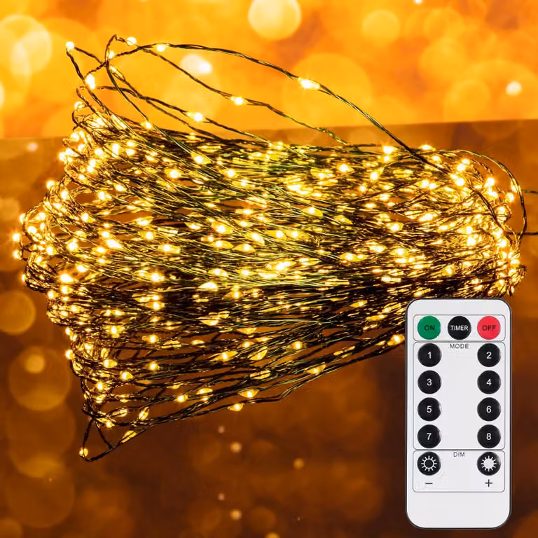 Catena luminosa per interni, illuminazione per albero di Natale, 15 metri con 300 LED, alimentazione a batteria