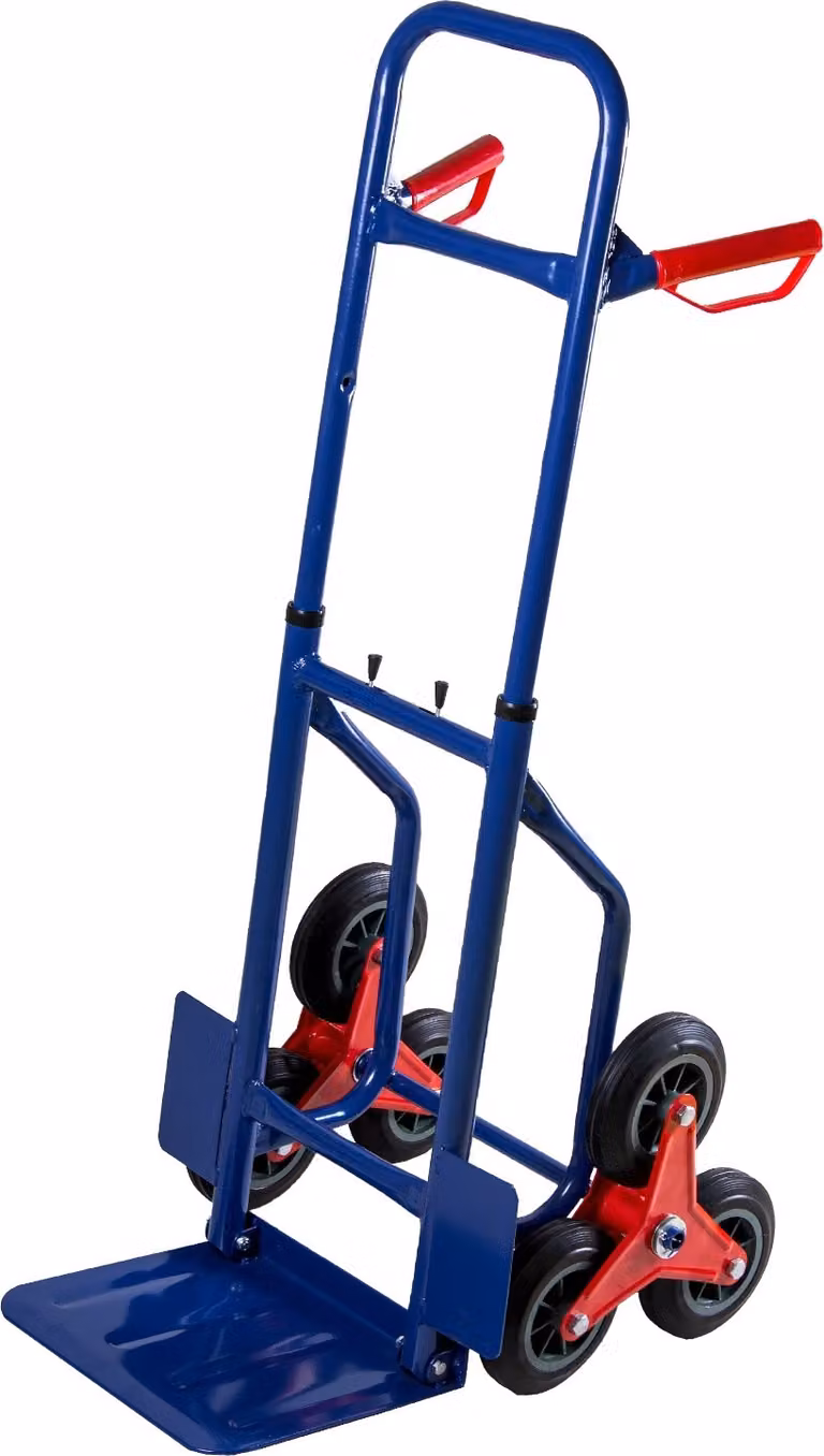 Carrello a mano per scale, modello saliscale, fino a 150 kg, pieghevole, ruote a stella a 3 razze in gomma dura, telaio in tubolare d'acciaio