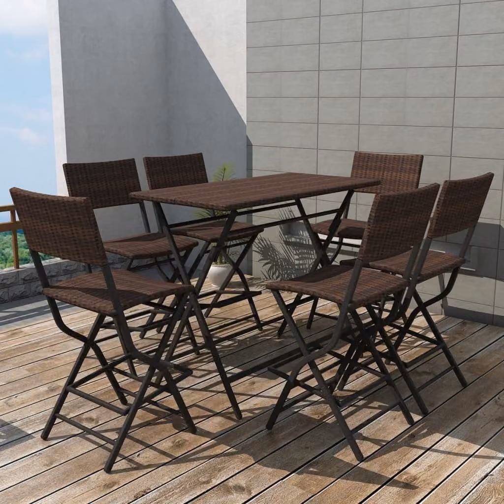 Maison Exclusive - Set da giardino componibile, 7 pezzi, pieghevole, in acciaio, con rivestimento in rattan sintetico, color marrone