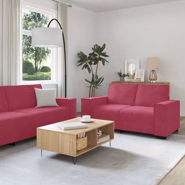Set di 2 Divani Moderni vidaXL in Velluto Rosso con Cuscini
