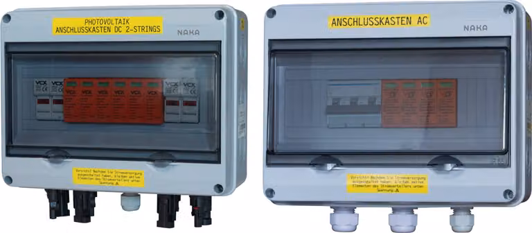 Scatola di derivazione fotovoltaica DC/AC a 2 stringhe T2 DC2S3P+AC3P4P