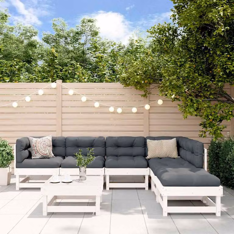 Set Salotto da Giardino vidaXL in Legno di Pino con Cuscini Bianco e Marrone