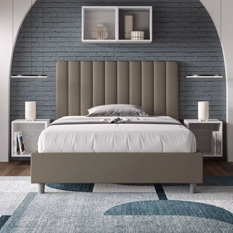 Letto matrimoniale francese imbottito con contenitore Ityhome Agueda in similpelle beige L/P/H: 140 x 210 x 122 cm – 2