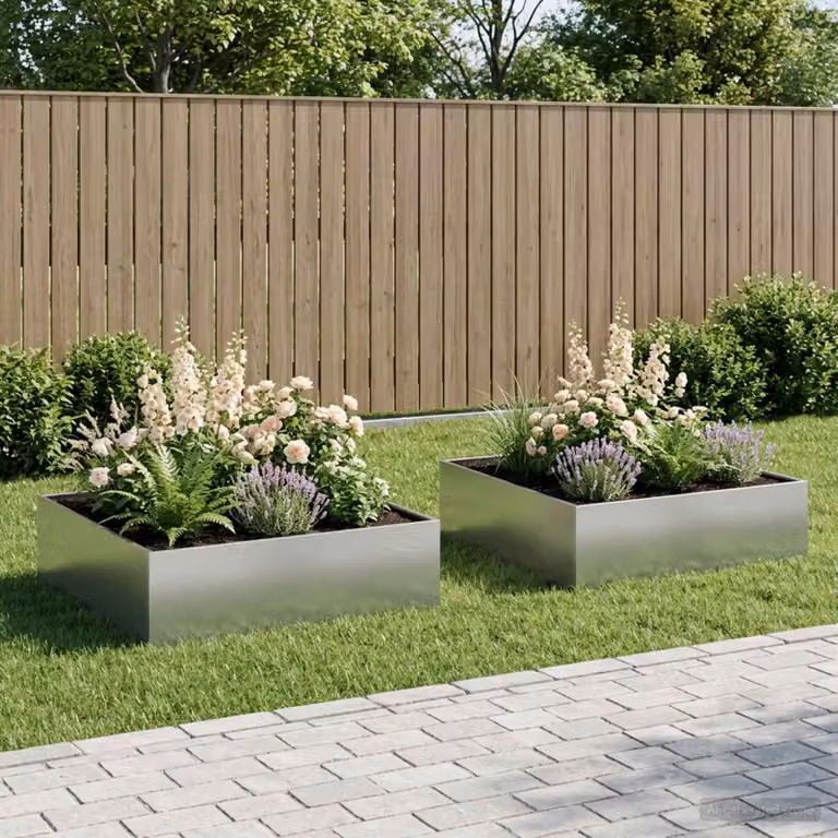 Set di 2 vasi da giardino vidaXL in acciaio zincato argento L: 80 cm, P: 80 cm, H: 30 cm