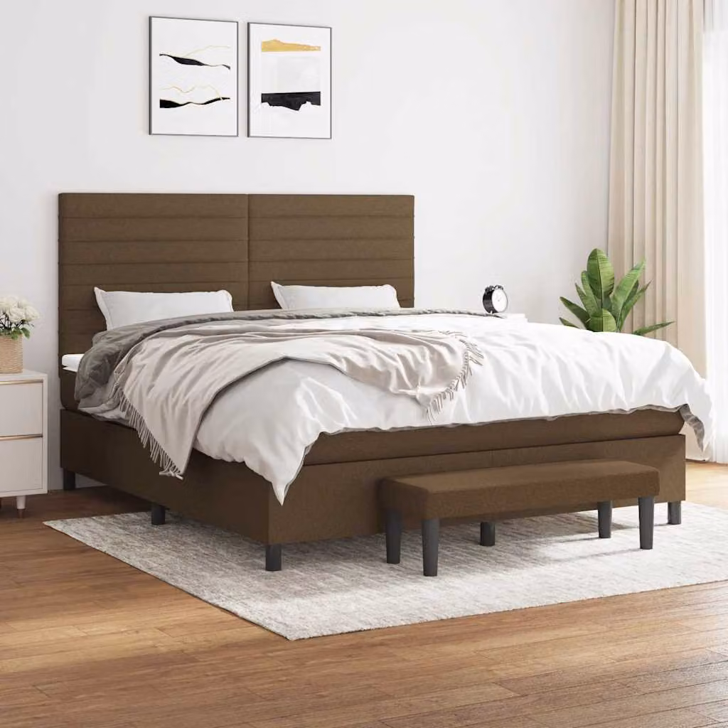 vidaXL Giroletto a Molle Ibrido con Materasso in Tessuto Marrone e Bianco L/P/H: 200 x 180 x 128 cm – 1