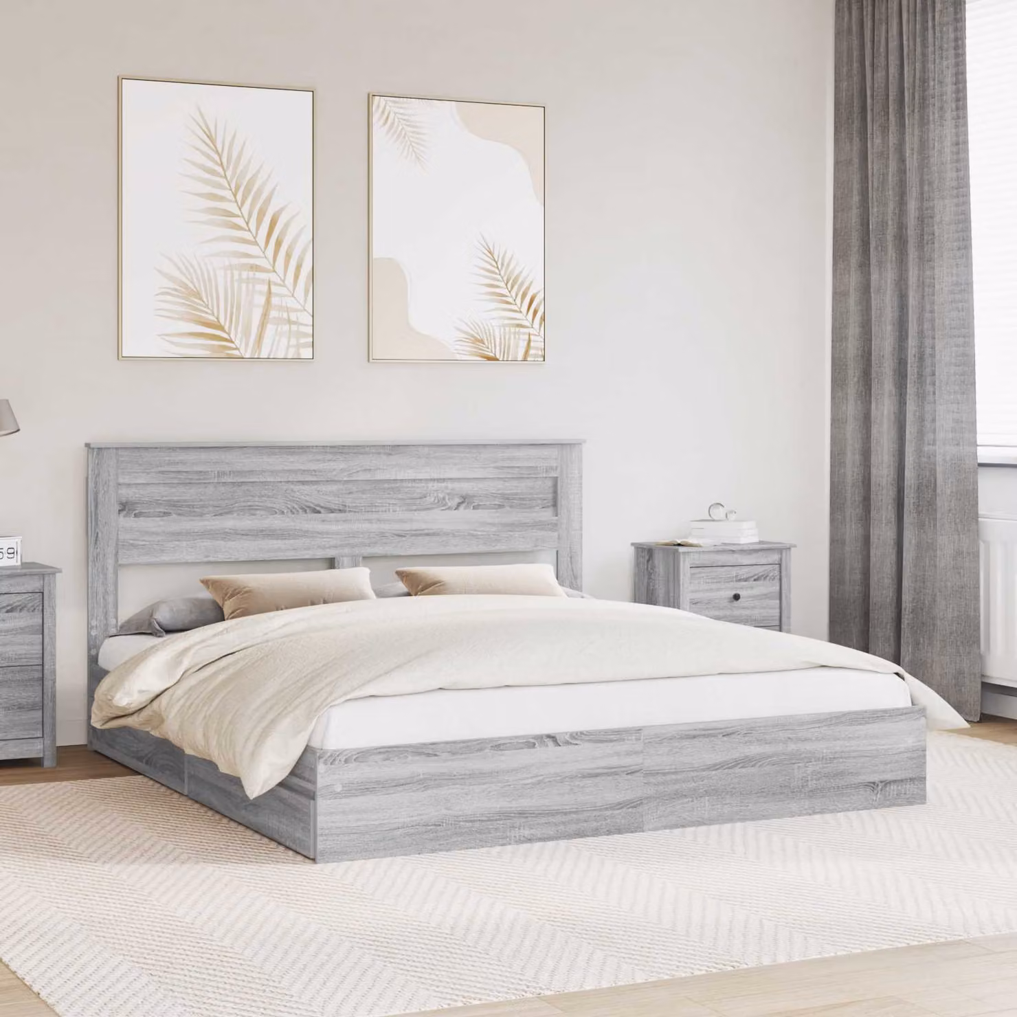 Letto con contenitore e cassetto vidaXL in legno Grigio, L/P/H: 200 x 200 x 100 cm