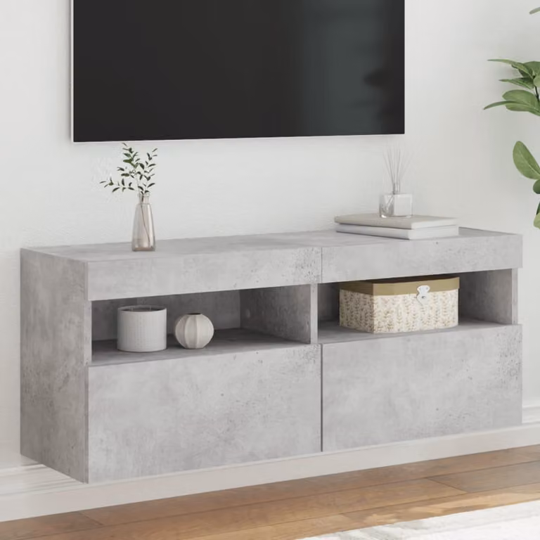 Mobile TV a parete vidaXL con luci LED integrate, Grigio Cemento, L 100 x P 30 x H 40 cm