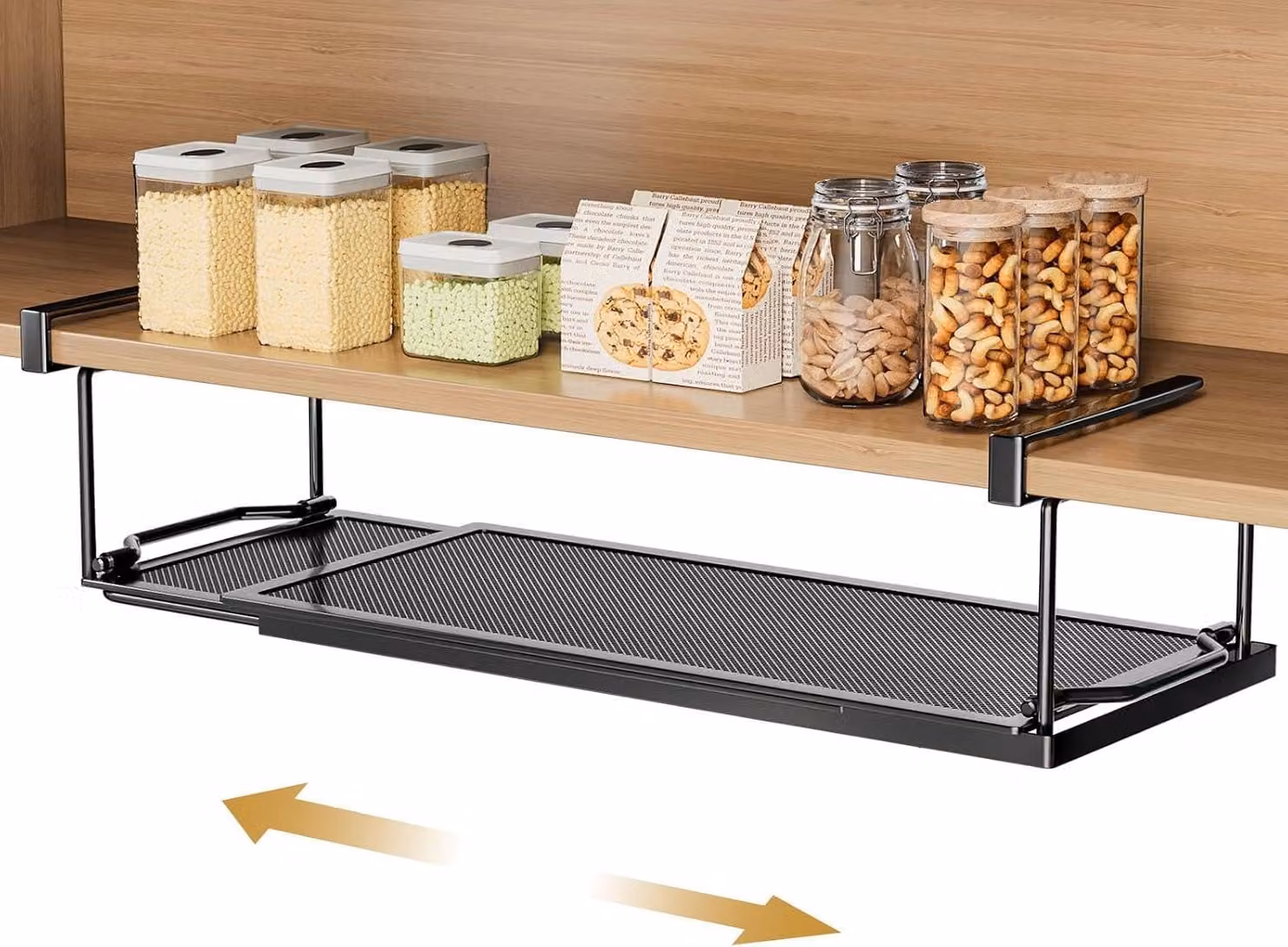 Ripiano inferiore per cucina, cesto sospeso, cesto appendibile in metallo, scaffale, ripiano inferiore, cesto portaoggetti, regolabile, da 38 a 70 cm, cesto per armadietti da cucina, ideale per scarpe