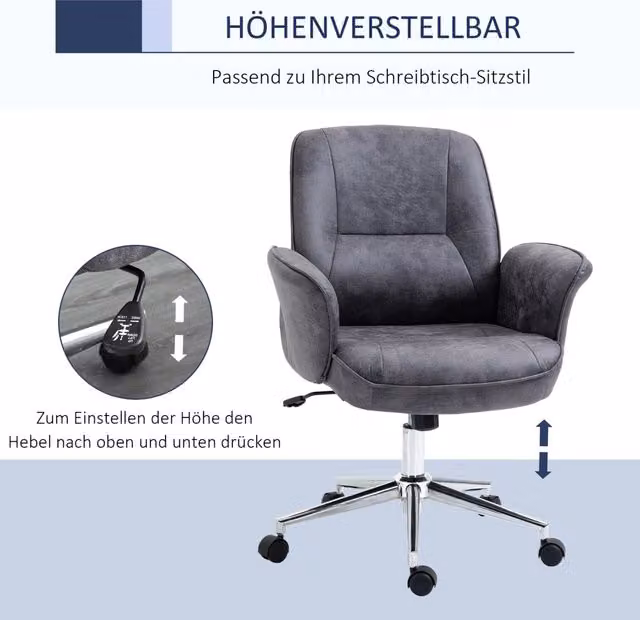 Sedia da ufficio ergonomica REDOM girevole e regolabile in altezza, rivestimento in microfibra grigia, L: 69 cm, P: 67 cm, H: 120 cm