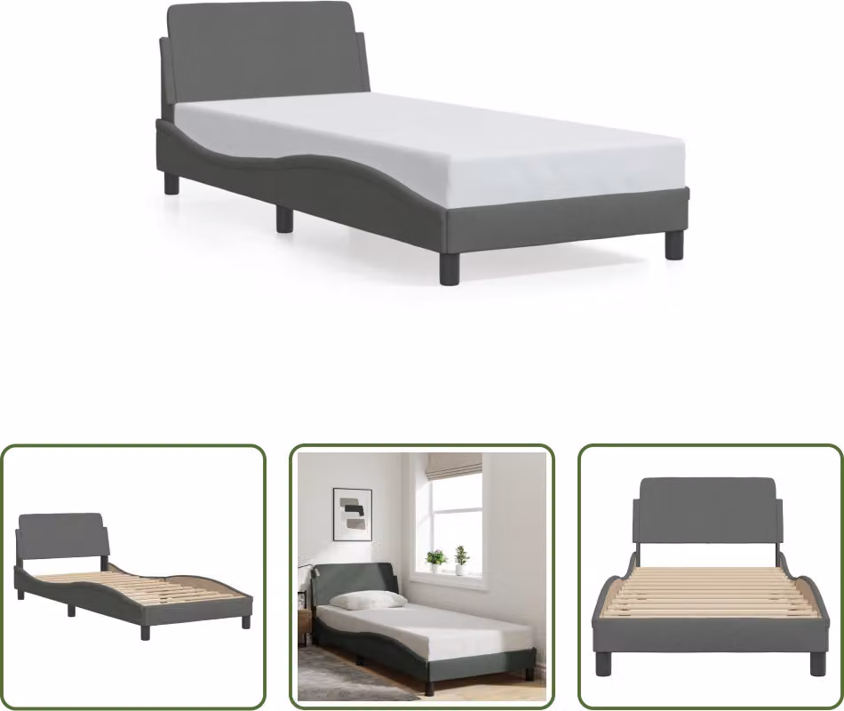 The Living Store Struttura letto con testiera in tessuto grigio scuro 90x190 cm