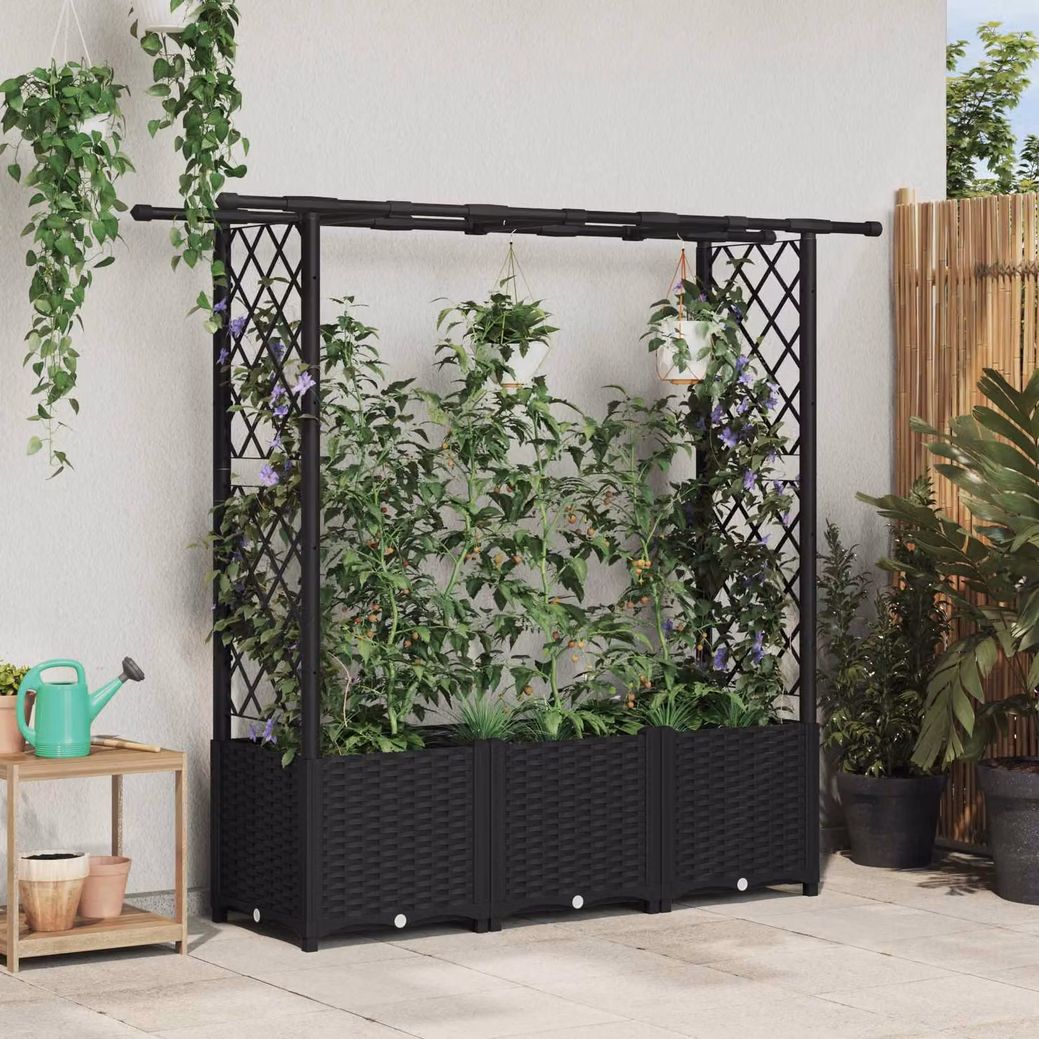 Letto rialzato con griglia e tetto vidaXL, colore nero, L 162,5 x P 40 x H 136 cm