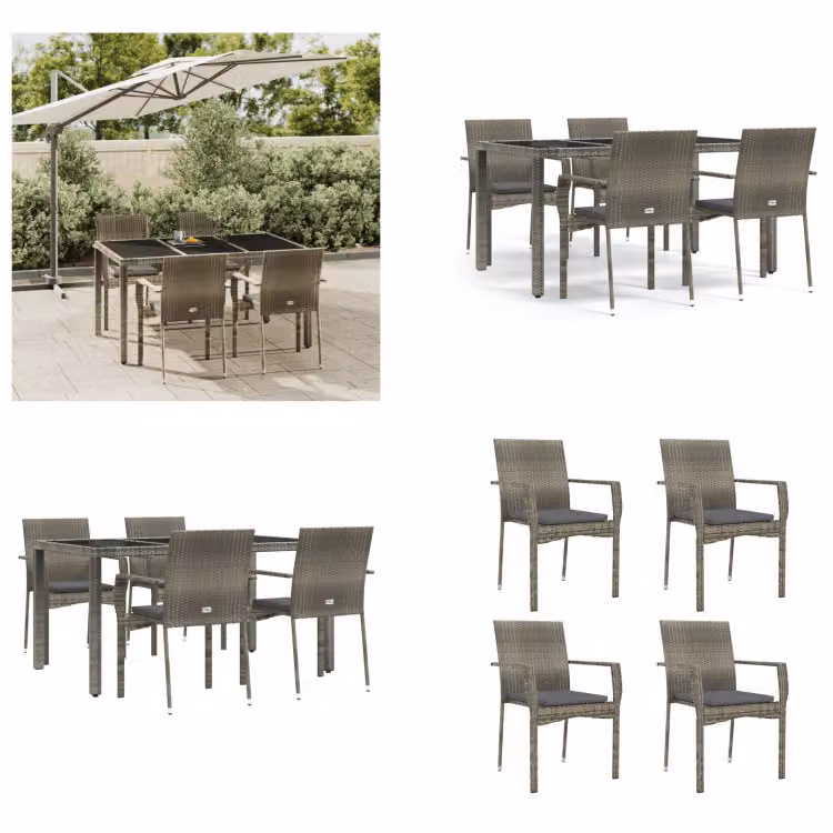 vidaXL Set da pranzo da giardino 5 pezzi con cuscini in poly rattan grigio - Set da pranzo da giardino - Set da pranzo da giardino - Set da pranzo da terrazza